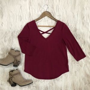 American Eagle Burgundy Cross Back Blouse